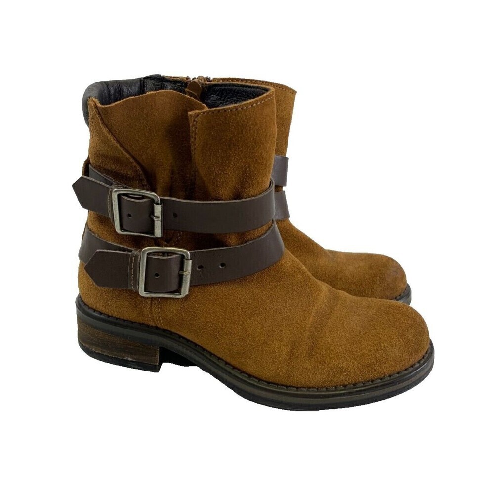 BOGO Steve Madden Dormaa Ankle Boots Cognac Suede Brown Leather Buckle Size 6